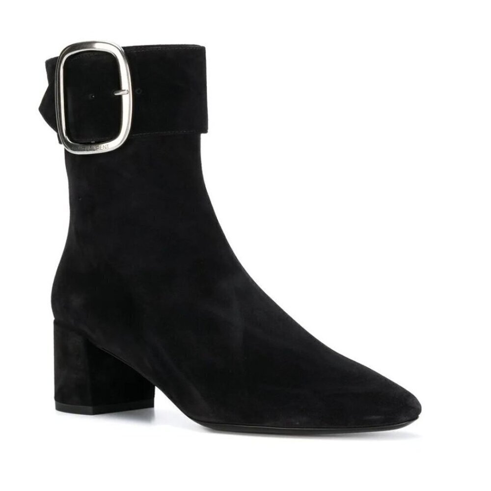 Saint Laurent Joplin Buckle Detail Boots Black Suede Size 40
